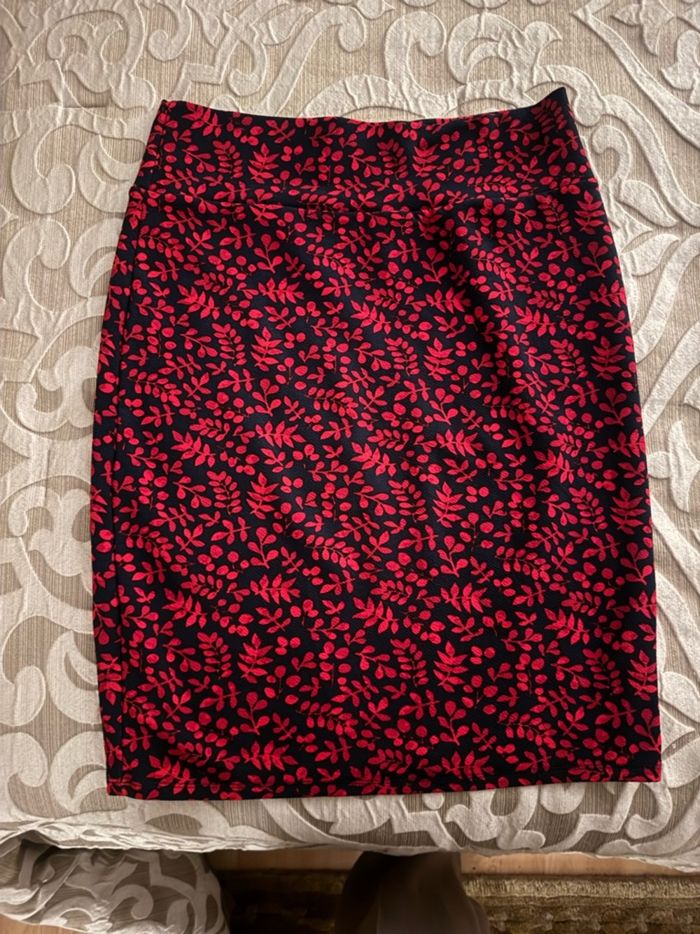 Navy and Red Floral Pencil Skirt - Women